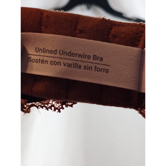 Lace Bra High Apex Unlined Auden Orange 32B Underwire Adjustable‎ Straps Plunge - Picture 9 of 12